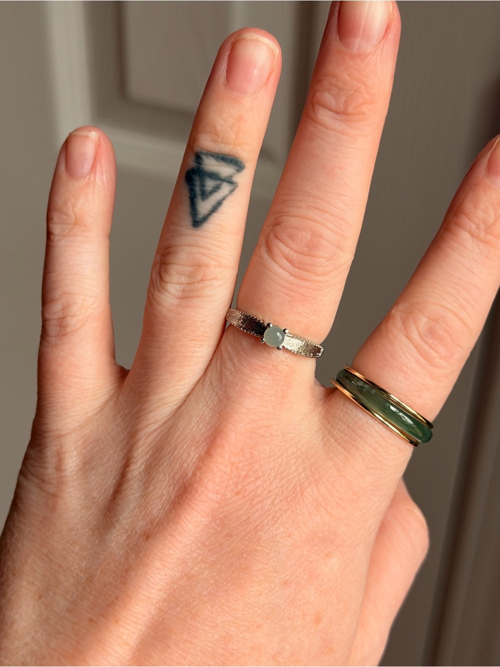 Delicate Silver Ring with Blue Water (Guatemalan) Jade Stone - adjustable